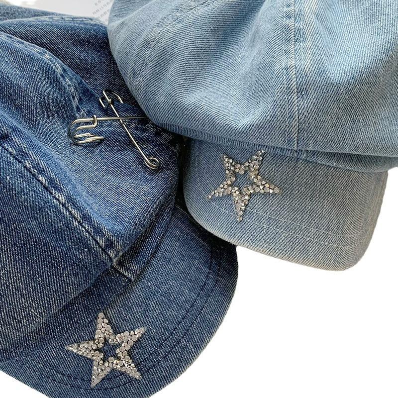 Cowboy Star Cloud Hat Spring And Summer Washed Beret Women'S Big Head Circumference Showing Face Ducktongue Bud Hat