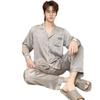 Herren Frühling und Herbst Loungewear 2-teiliges Langarm Pyjama-Set Bequeme Dünne Eisseide Homewear