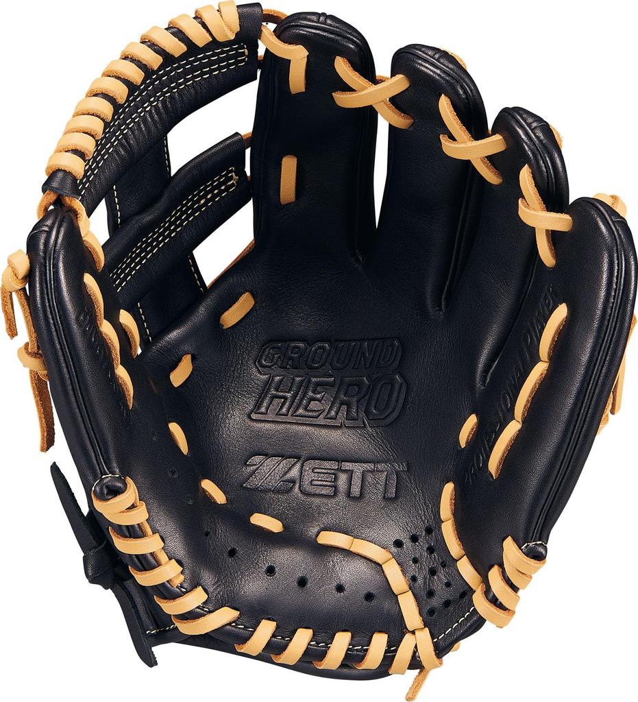 ZETT Youth Baseball Ground Black X Pastel Brown BJGB76525F Glove, Hero, All-Around, Left-Handed Throw, (1932), Size Small,