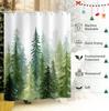 Forest Green Shower Curtain For Bathroom, Watercolor Pine Tree Winter Decor Nature Woodland Artistic Shower Curtain Waterproof