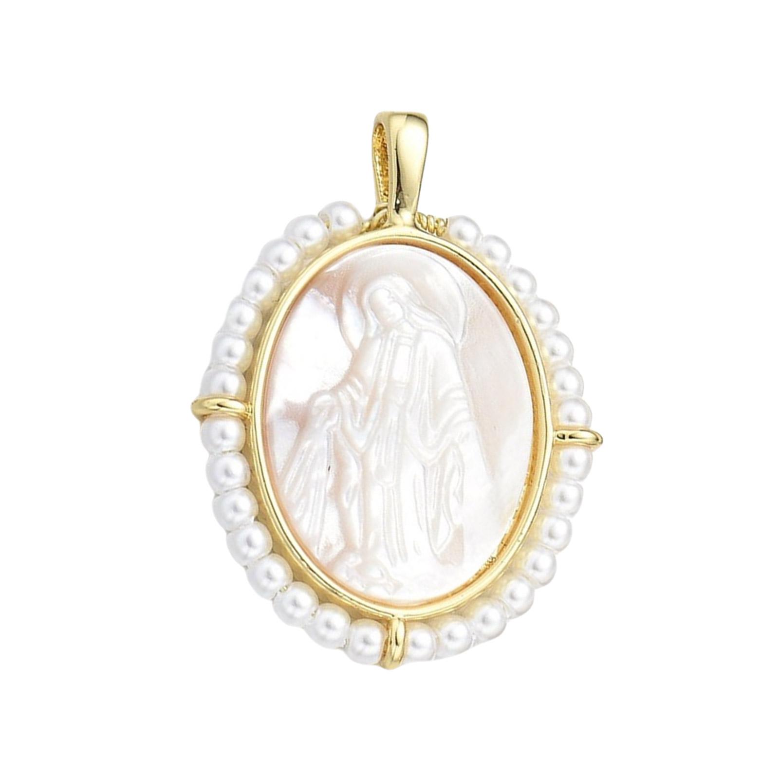

Unique Virgin Marys Pendant Necklace with Mother of Pearls Shells and Micro Inlay Designs Daily Use Stylish Outfits A