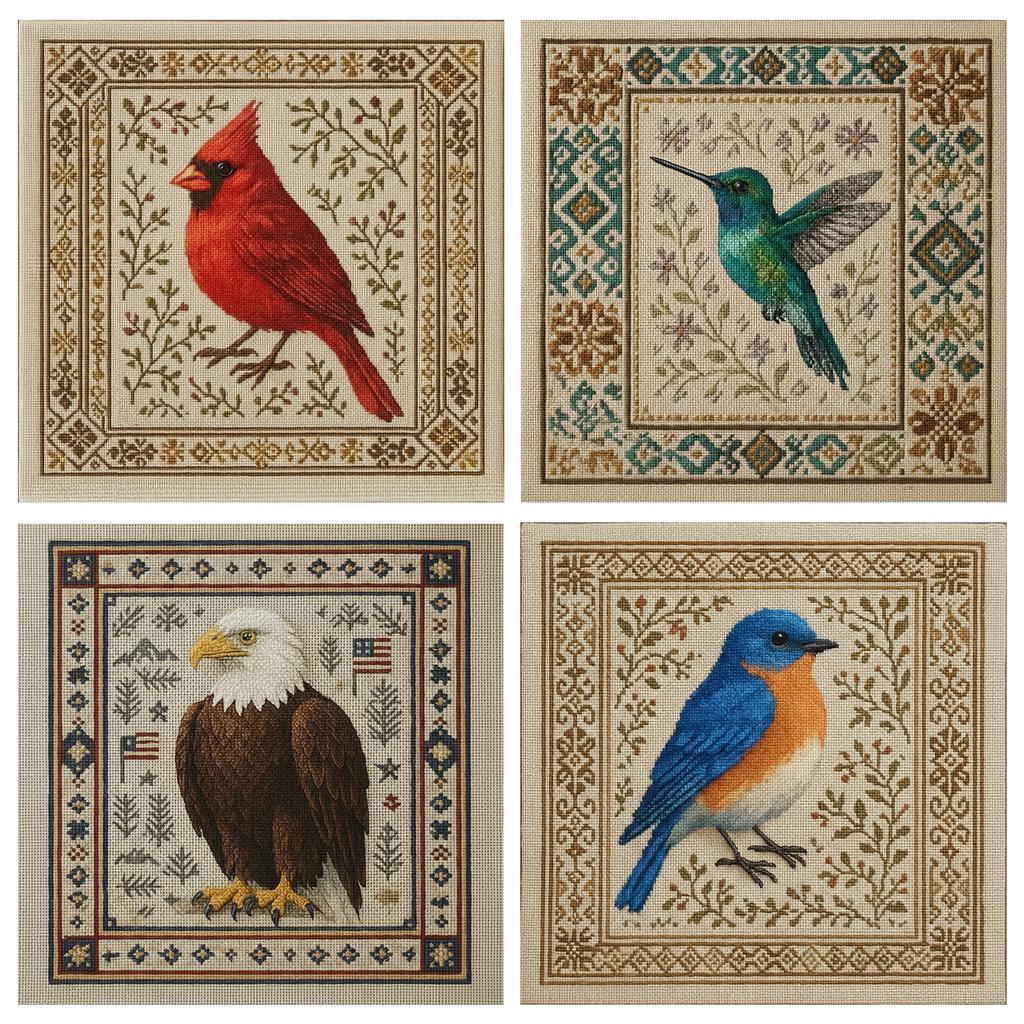 Stamped Cross Stitch Kits with Birds Patterns DIY Handmade Sewing Craft Needlepoint Kits DIY Embroidery Kit for Adults Beginners