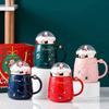 Santa Claus Ceramic Coffee Mug with Creative Snow Globe Lid Afternoon Tea Flower Tea Cup Home Breakfast Milk Mug Christmas Gift