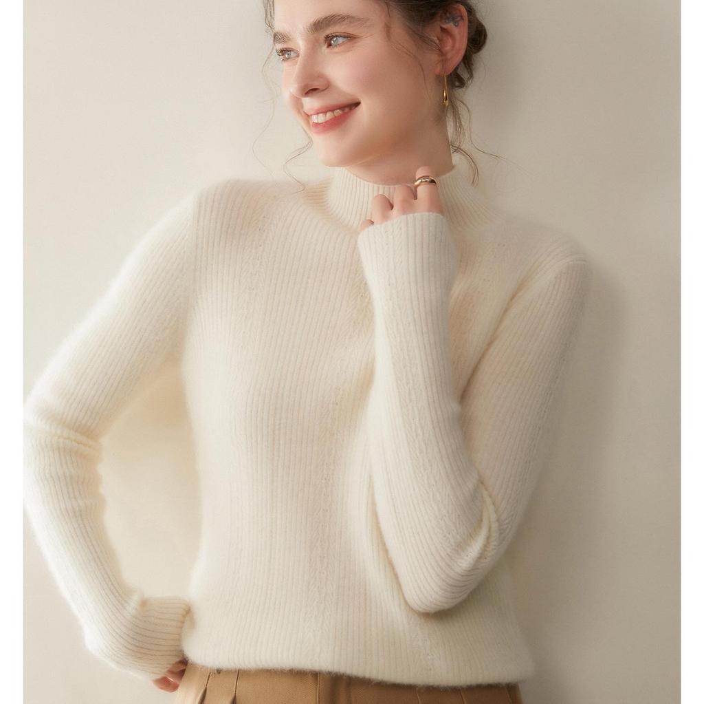 Damen Schlank Geschnittener Rippstrick Kaschmirpullover - Halber Rollkragen, Einfarbige, Perfekt für Herbst & Winter.