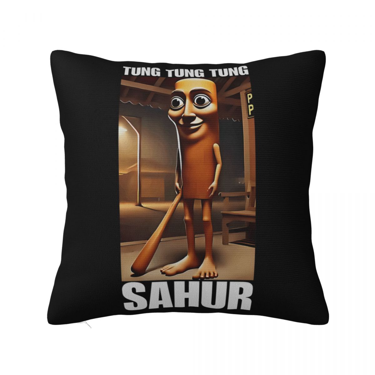 

Tung Tung Tung Sahur Pillow Case Funny Italian Brainrot Meme Cushion Cover Novelty Zippered Decor Pillowcase for Seat 18x18 40x40cm