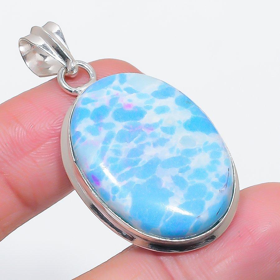 

Natural Larimar Gemstone Handmade 925 Sterling Silver Jewelry Pendant 1.81 r0e39
