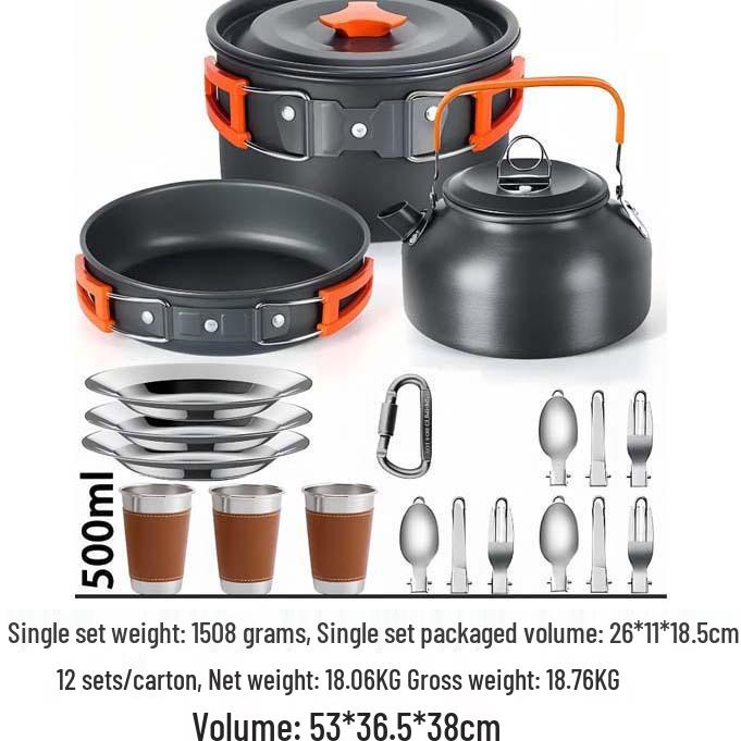 Portable Outdoor Camping Cookware Set: Frying Pan, Kettle, Tableware for Picnic and Camping