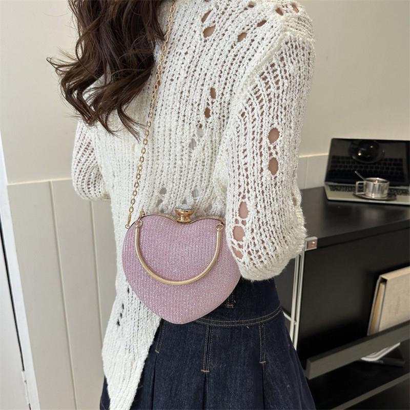 Evening Clutch Bag Women Bag Shiny Handbag Heart Shape Clutches Bag Fashion Chain Shoulder Crossbody Bag Luxury Lady Purse MIT