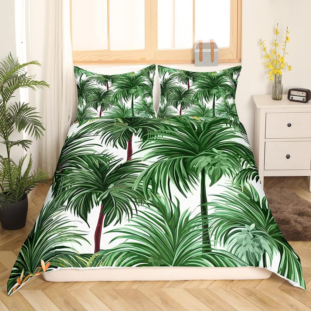 Comforter Palm Tree King Queen Full Twin Tropical Leaves Comforter Watercolor Style Bedding Set Polyester