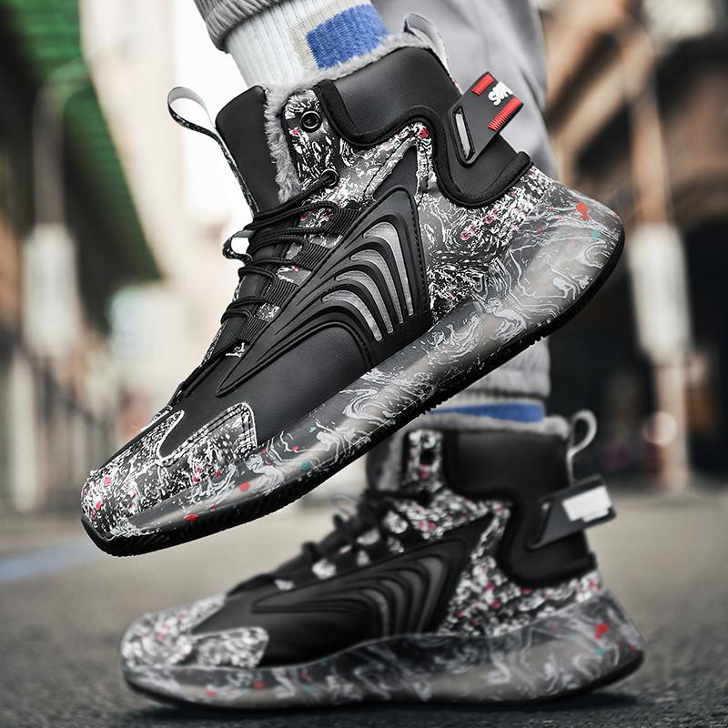 Popular Leather Surface Velvet Waterproof and Warm High-top Versatile Trendy Casual Shoes Men's Non-slip and Wear-resistant Sports Shoes