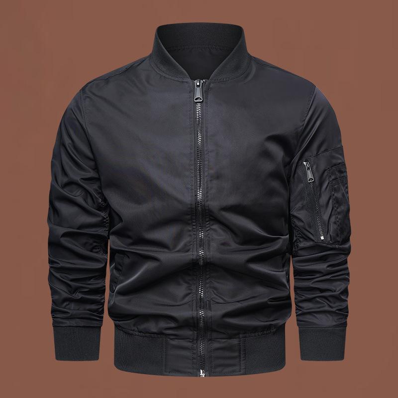 

Spring and autumn solid color flight jacket baseball collar large size green handsome jacket men 5XL