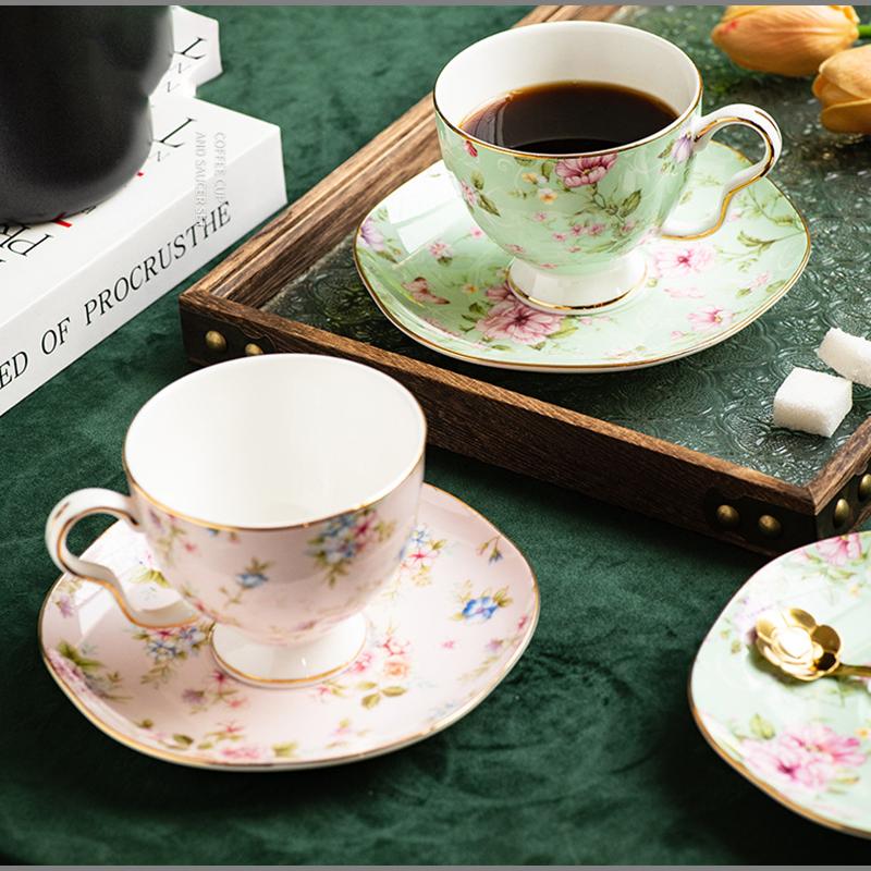 200ml English Porcelain Coffee Cup Saucer Pink Floral Mug Delicate Bone China Flower Teacup Home Breakfast Milk Oatmeal Mug New