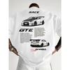 European Sizes Men'S Letter Car Pattern Round Neck T-Shirt, Racing Element Print Tee, Suitable for Car Enthusiasts' Casual Wear