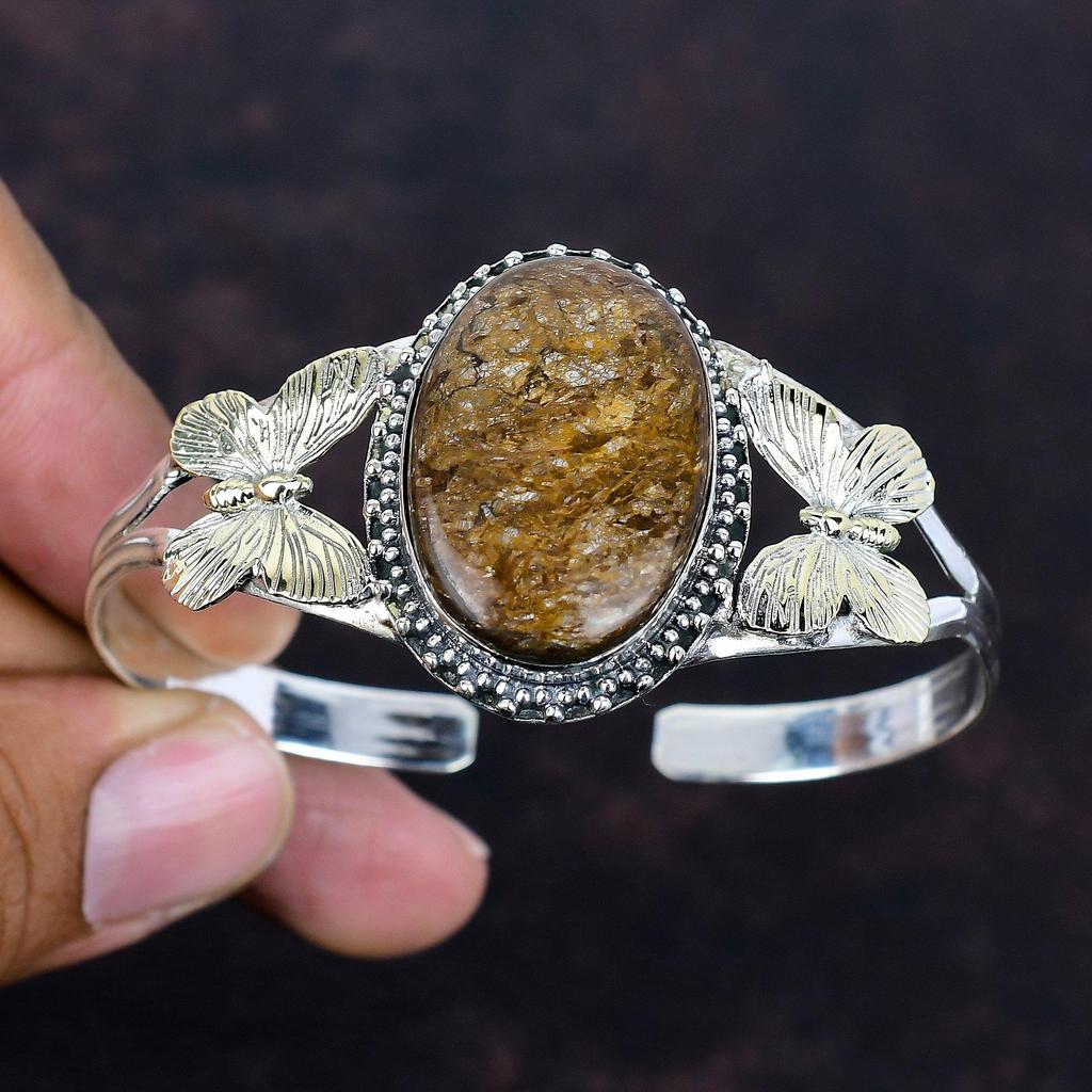 Brązowy bransoleta 925 srebro sterling regulowana bransoleta mankietowa pozłacana 18k bransoleta ręcznie robiona biżuteria motylkowa bransoleta z kamieniami szlachetnymi prezenty dla mamy