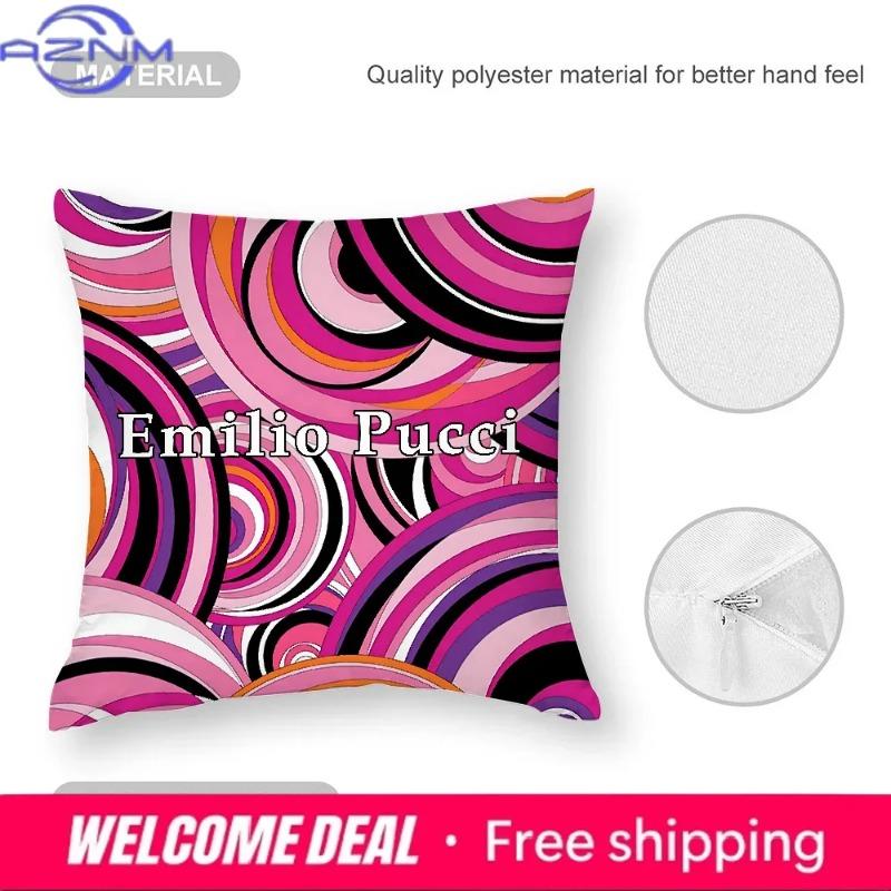 Federa Cuscino Moda E-Ee-Emilio Logo P-Pucci Tessuto Peluche Morbido Stampa Double Face Copricuscino Divano Copricuscini