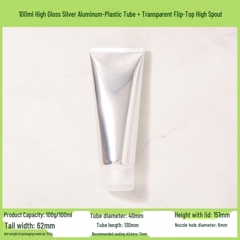 In Stock 100ml/100g High Gloss Gold-Silver Aluminum-Plastic Cosmetic Tube with Acrylic Cap - Refillable PE Empty Bottle