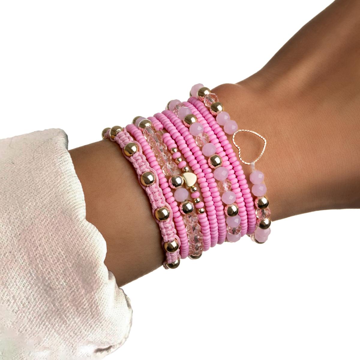 10 pieces of pink glass bead mixed peach heart bracelet card set rice bead bracelet