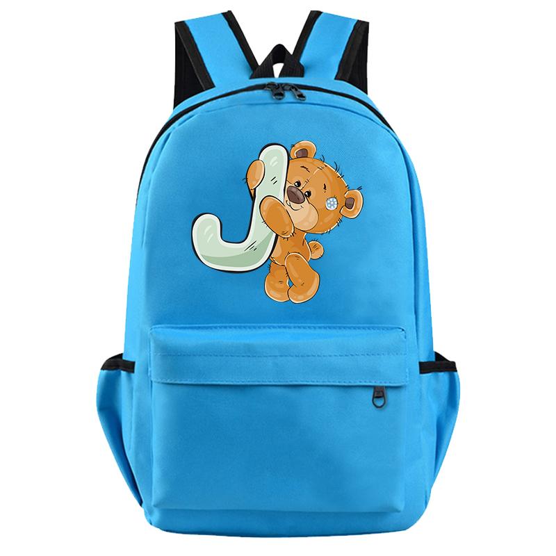 Little Bear 26 English Letters Backpack Teen School Bag for Girls Boy Backpack Bookbag for Kid Gifts Large Capacity Student Bag