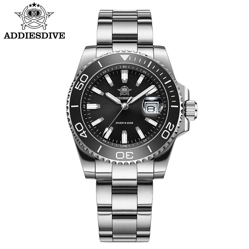 ADDIESDIVE 41mm Men's Quartz Watch BGW9 Super Luminous 200m Waterproof Diver Watches Ceramic Bezel Stainless Steel Sport Watch