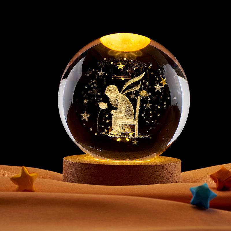 Crystal Ball Night Light: Starry Sky Carved Desktop Ornament Gift