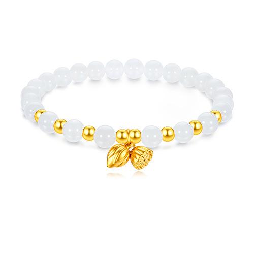 Браслет Золотой Лотос Стручок Лотоса Кристалл Лотоса Универсальный Золотой Браслет из Нефрита Универсальный Модный Рука