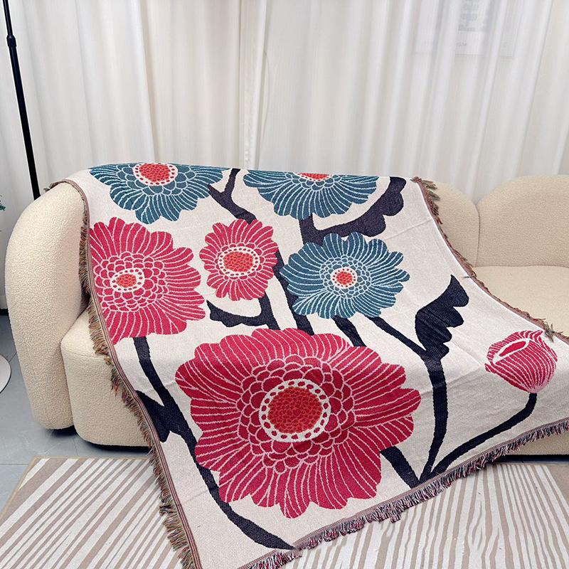 

Japan Abstract Throw Blanket for Sofa Bed Geometric Knitted Tassels Tapestry Blue Camping Blankets Outdoor Picnic Mat deken 130x160cm квітковий
