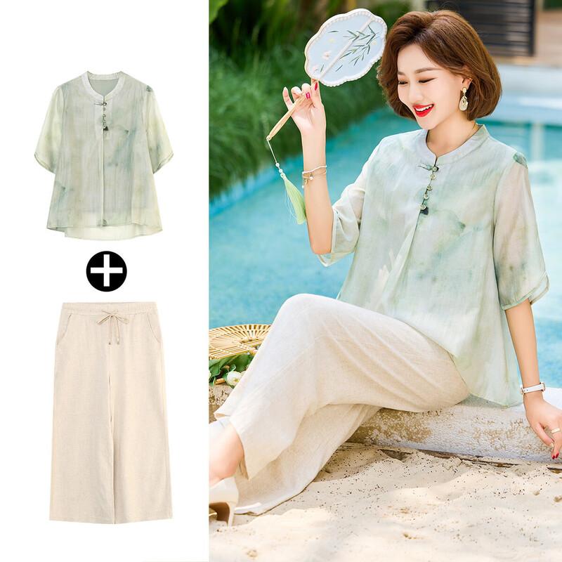 Neues zweiteiliges Set im chinesischen Stil für Frauen mittleren Alters