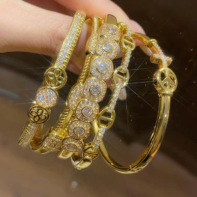 18K Gold Plated Zircon Flower Bangle: Elegant, Versatile Bracelet for Women