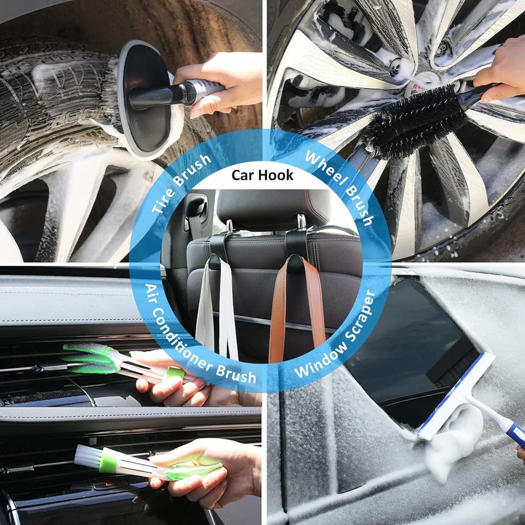 38Pcs Car Washing Tools Cleaning Kit with Foam Gun Electric Brush Window Cleaner and Detailing Brush Set