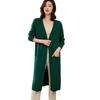 Women's Knee-Length Knit Cardigan Coat - Solid Color Long Sleeve Autumn/Winter Sweater
