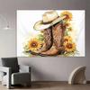 2D Vintage Western Cowboy Hat & Boots Backdrop Sunflower Themed Party Photography Background