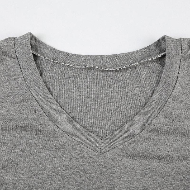 Women Plunging Neck Basic T-Shirt Autumn Solid Slim-fitting Full Sleeve Top Casual Versatile Simple  Shirt