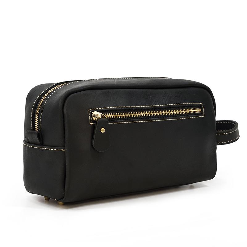 Casual Mens Leather Clutch Wallet Long Handbag Genuine Leather Zipper Hand Clutch Bag Wash Storage Bag toiletry bag men women