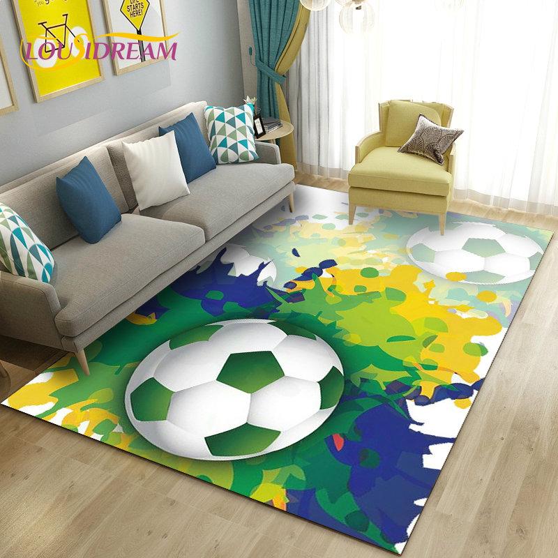 כדורגל כדורגל תלת מימד שטיח אזור ספורט, שטיח לסלון ספת חדר שינה שטיח לדלת קישוט מטבח, משחק לילדים מחצלת רצפה מונעת החלקה