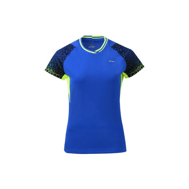 Li Ning Badminton Series Quick-Dry Breathable Training Sports Competition Short Sleeve T-Shirt Skirt Set Women Tops Crystal-Blue AATQ028-1