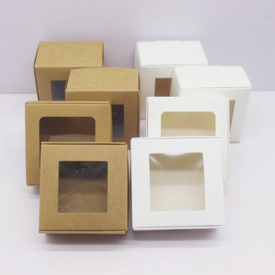 Caja de ventana de cuero blanco y 10 unidades al por mayor 7x7x3/4/5cm caja de embalaje de papel, caja de regalo de papel de cuero para dulces, regalo de boda