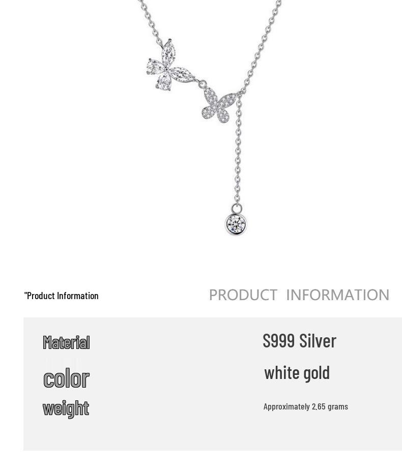 Sterling Silver Butterfly & Zirconia Tassel Necklace - Light Luxury Clavicle Chain for Women