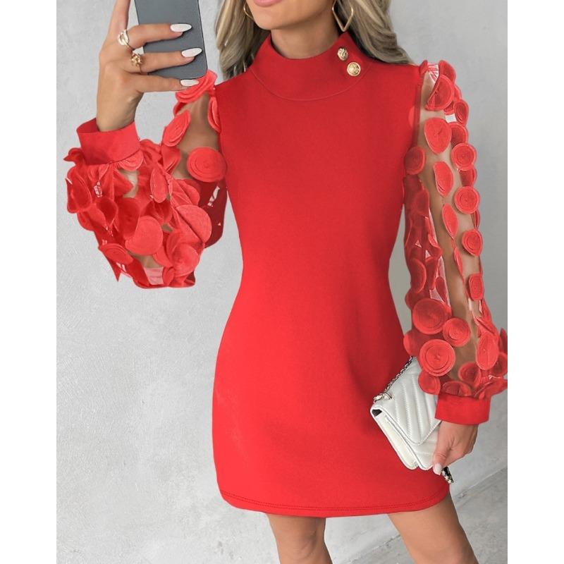 YYFS Women's Fashion Fall Winter Solid Color Print Long Sleeve O-Neck Casual Dresses
