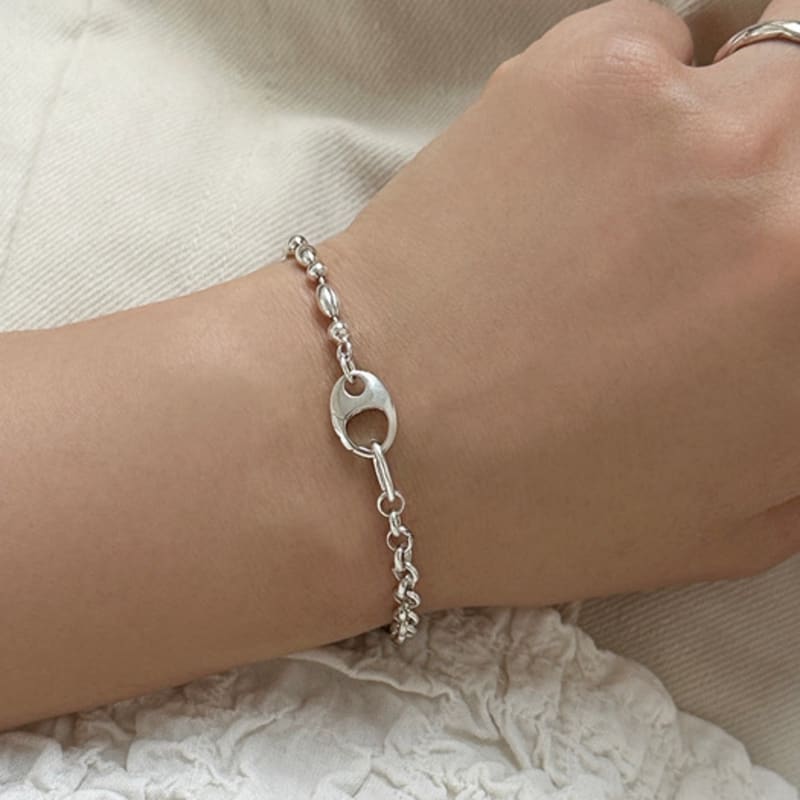 Warmrecord Silver Mix Oellipse Chain Bracelet_B015