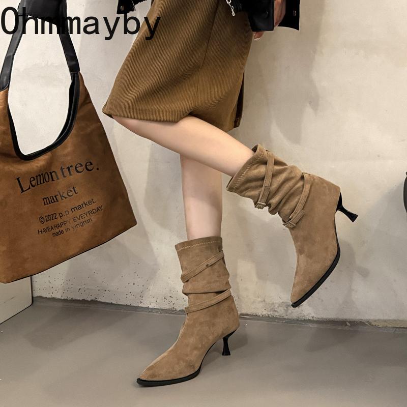 Autumn Fashion Pointed Toe Women Ankle Boots Street Style High Heels Party Stripper Female Short Booties