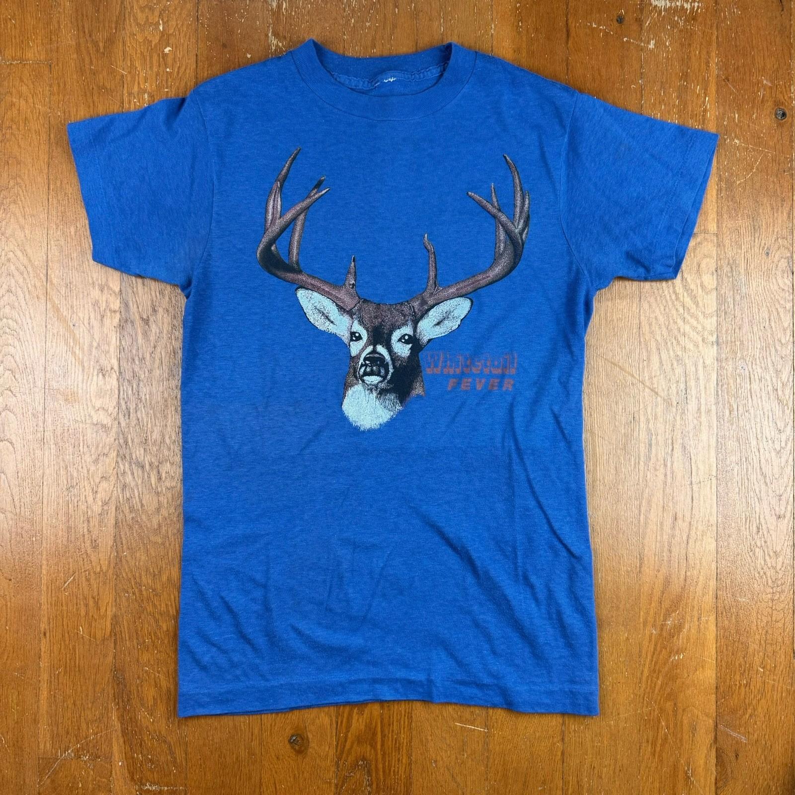 Vintage 70s 80s Single Stitch Blue Whitetail Fever Deer T Shirt Size Small L