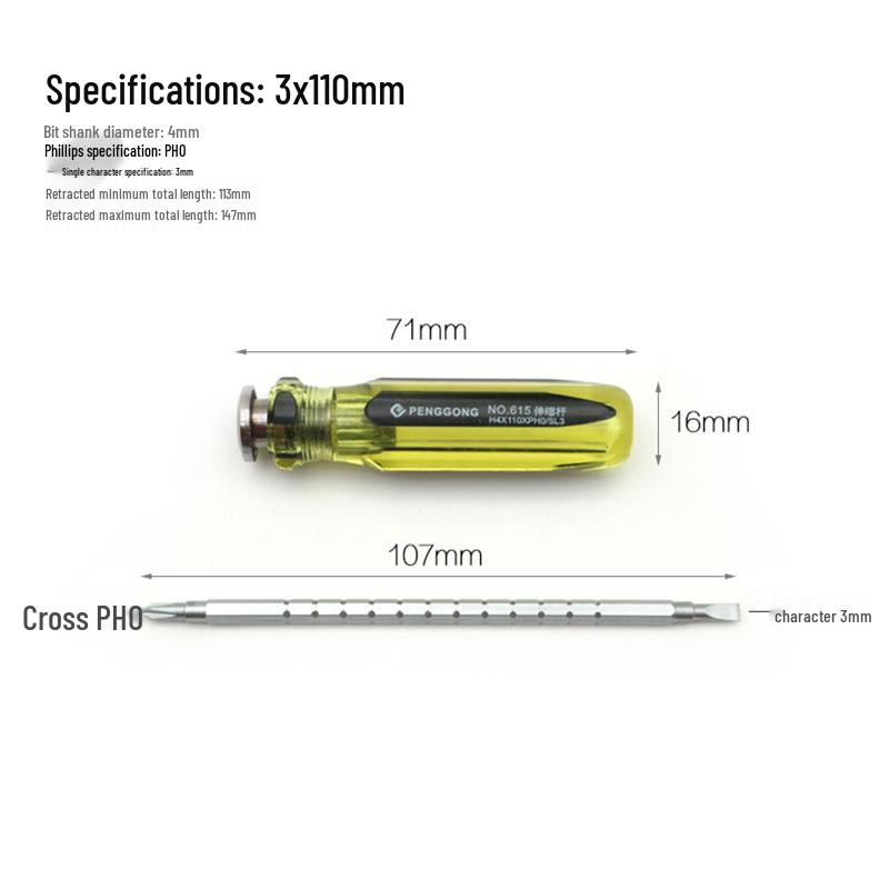 Compact Magnetic Retractable Two-Way Screwdriver: Double-Ended Phillips & Flathead with Short Handle
