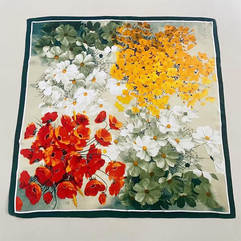 Big Size 110cm Square Floral Printed Women Fashion Imitated Silk Scarf Foulard 45inch Muslim Hijab