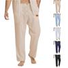 Men's Linen-Cotton Drawstring Beach Pants, Straight Leg Loose Fit Casual Trousers