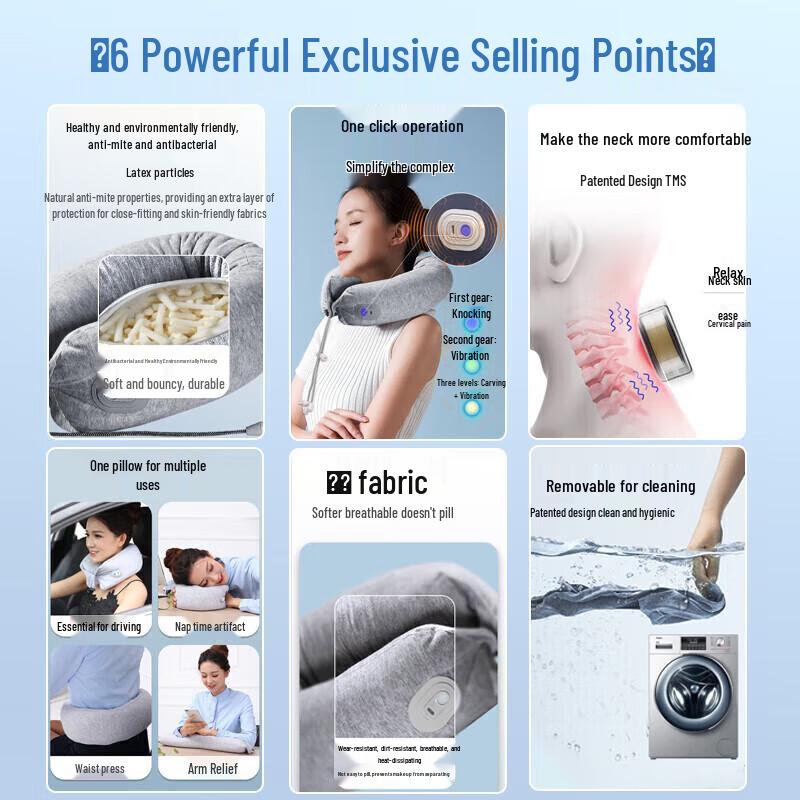 Portable Memory Foam Neck Massager U-Pillow