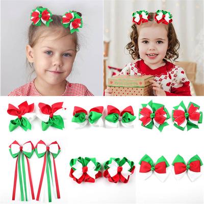 2Pcs Festival Hair Bows Themed Hair Clip Christmas Party Red Green White Hair Accessories for Girls and Infants