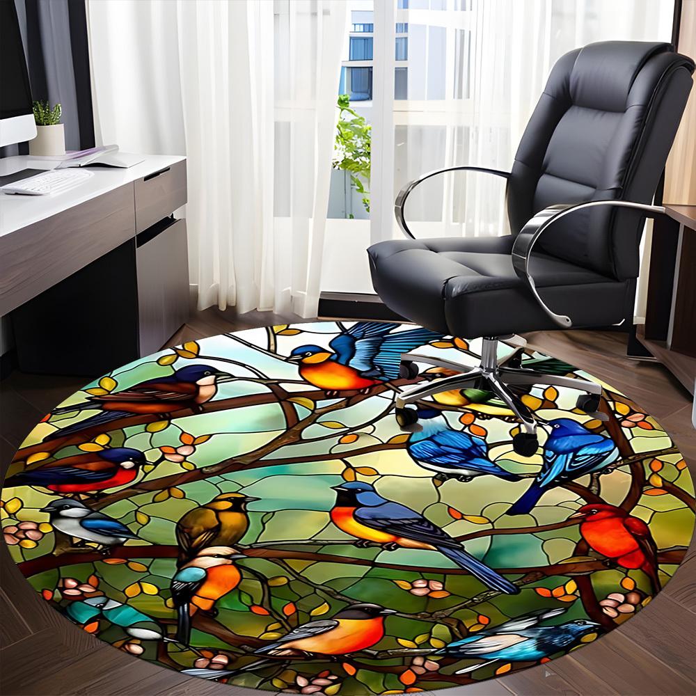 1pc Birds Nature Office Round Area Rug, Under Office Chairs Bedroom Living Room Home Decor, Room Deco
