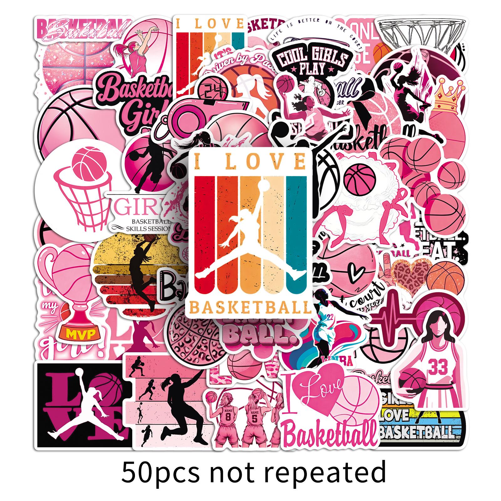 50-Piece Women s Basketball Pink Graffiti Waterproof Decorative Sticker Set