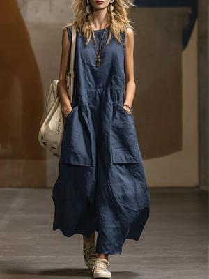 European and American Spring/Summer Women's Sleeveless Cotton Linen Pocket Dress 2026