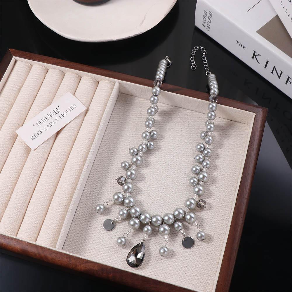 Grey Pearl Water Drop Pendant Neckchain Fashion Women's Clavicle Chain Party
